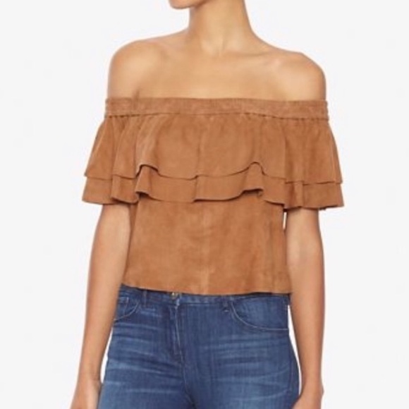 Designers Remix Tops - Designers Remix Charlotte Eskildsen Camel Suede Off the Shoulder Top